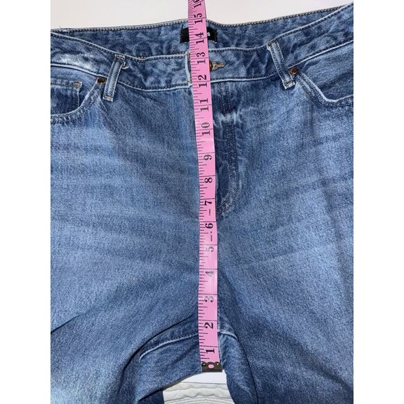 Express Jeans 90s Ankle Boot Mid Rise Rigid Blue Denim Raw Hem Fray Distress 14R - Picture 10 of 15